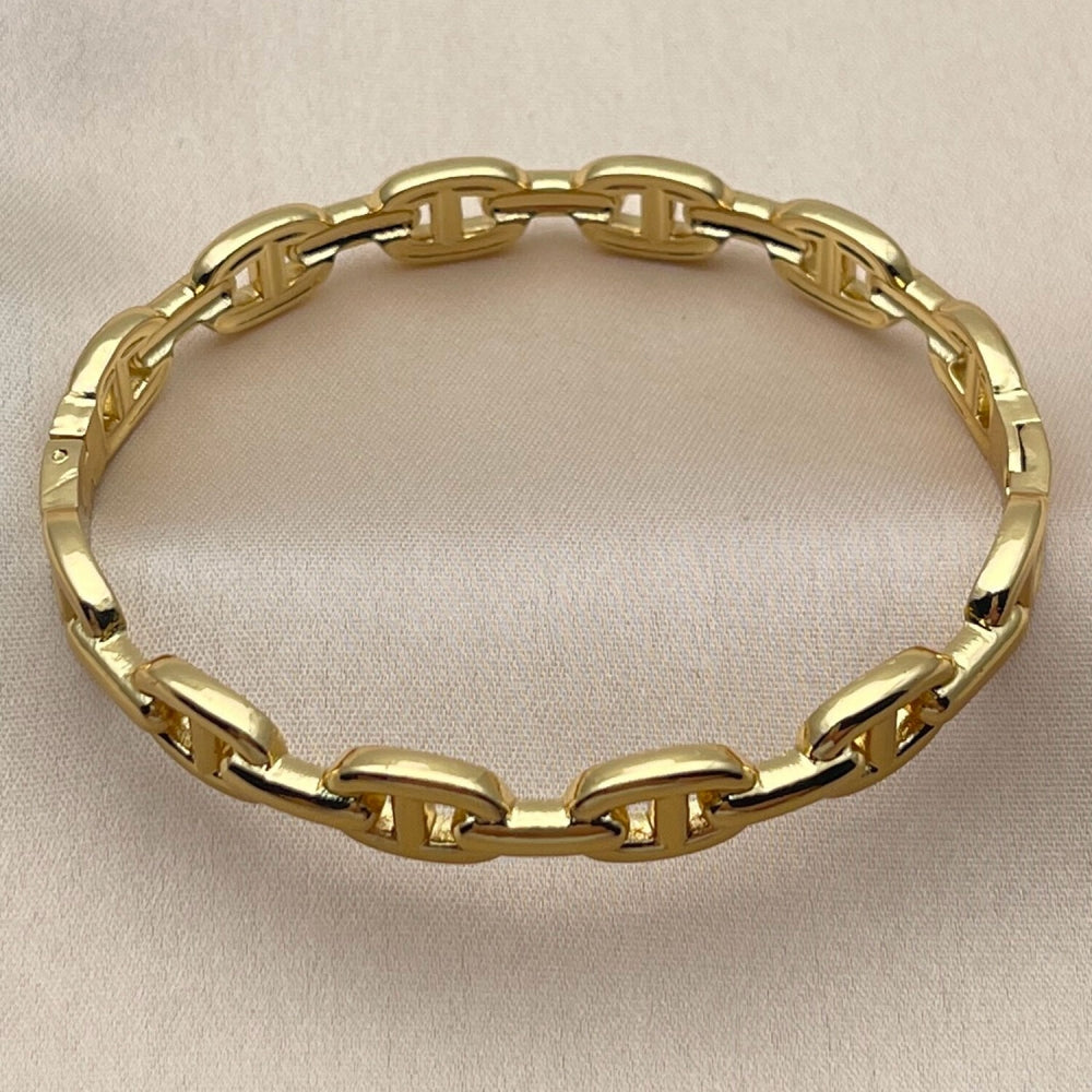 Stainless Steel Individual Bangle, Puff Mariner and Mariner Design, Polished, Golden Finish