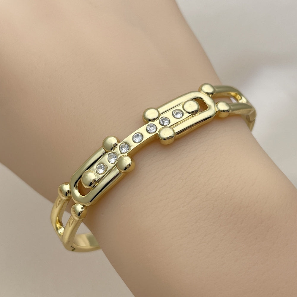 Stainless Steel Individual Bangle, with White Crystal, Polished, Golden Finish