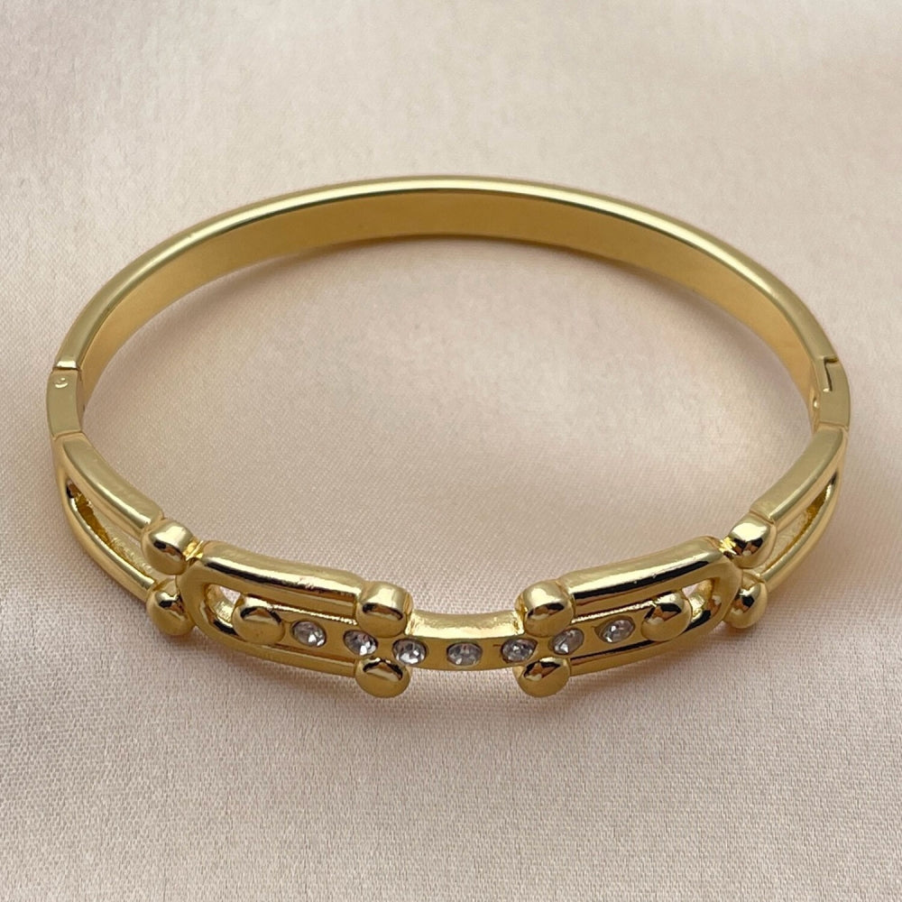Stainless Steel Individual Bangle, with White Crystal, Polished, Golden Finish