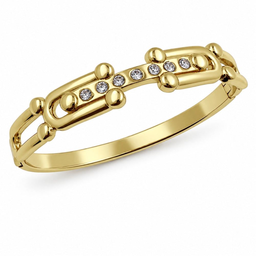 Stainless Steel Individual Bangle, with White Crystal, Polished, Golden Finish