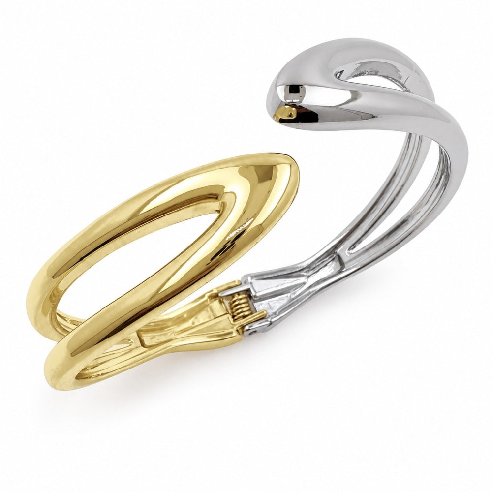 Oro Laminado Individual Bangle, Gold Filled Style Leaf Design, Polished, Two Tone