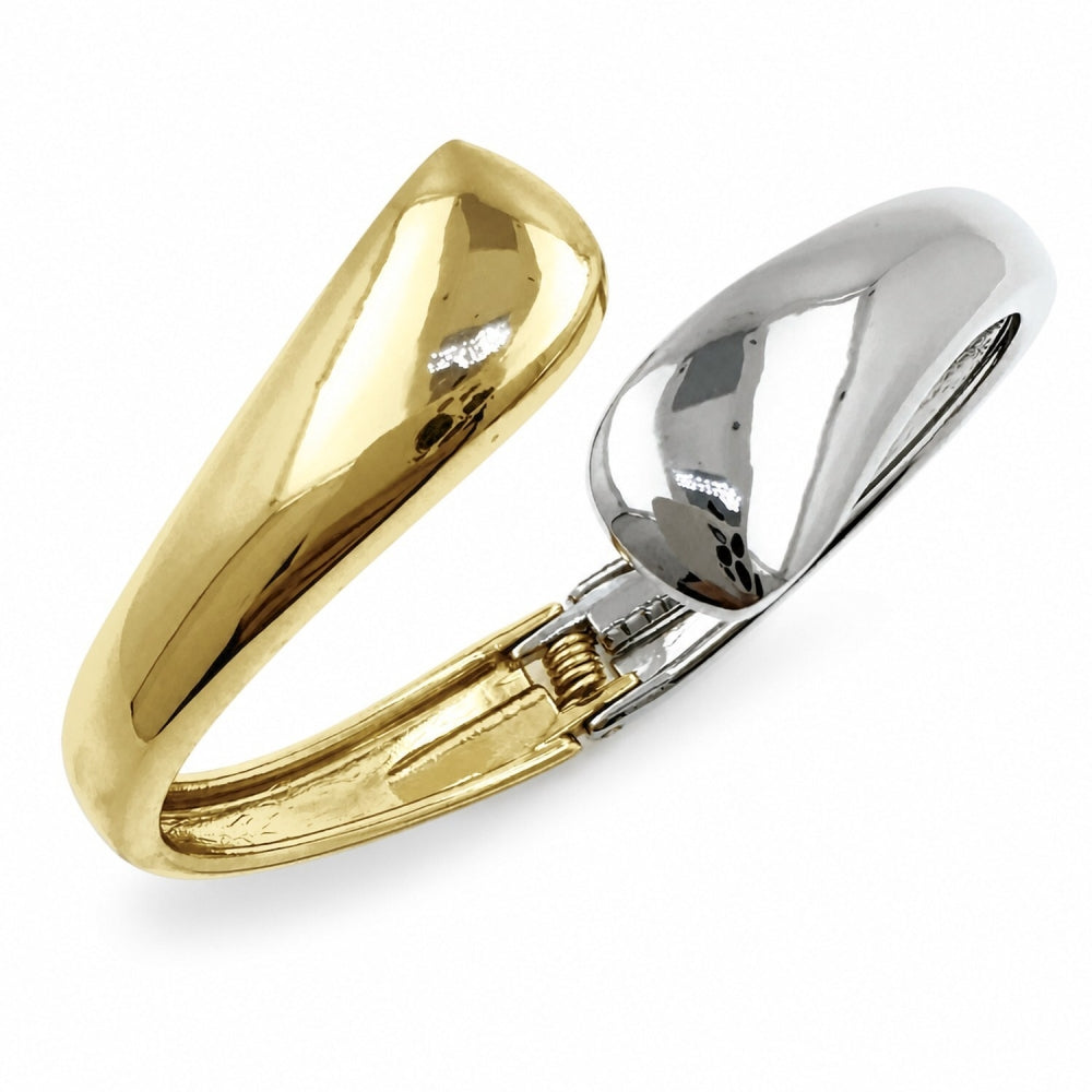 Oro Laminado Individual Bangle, Gold Filled Style Teardrop Design, Polished, Two Tone