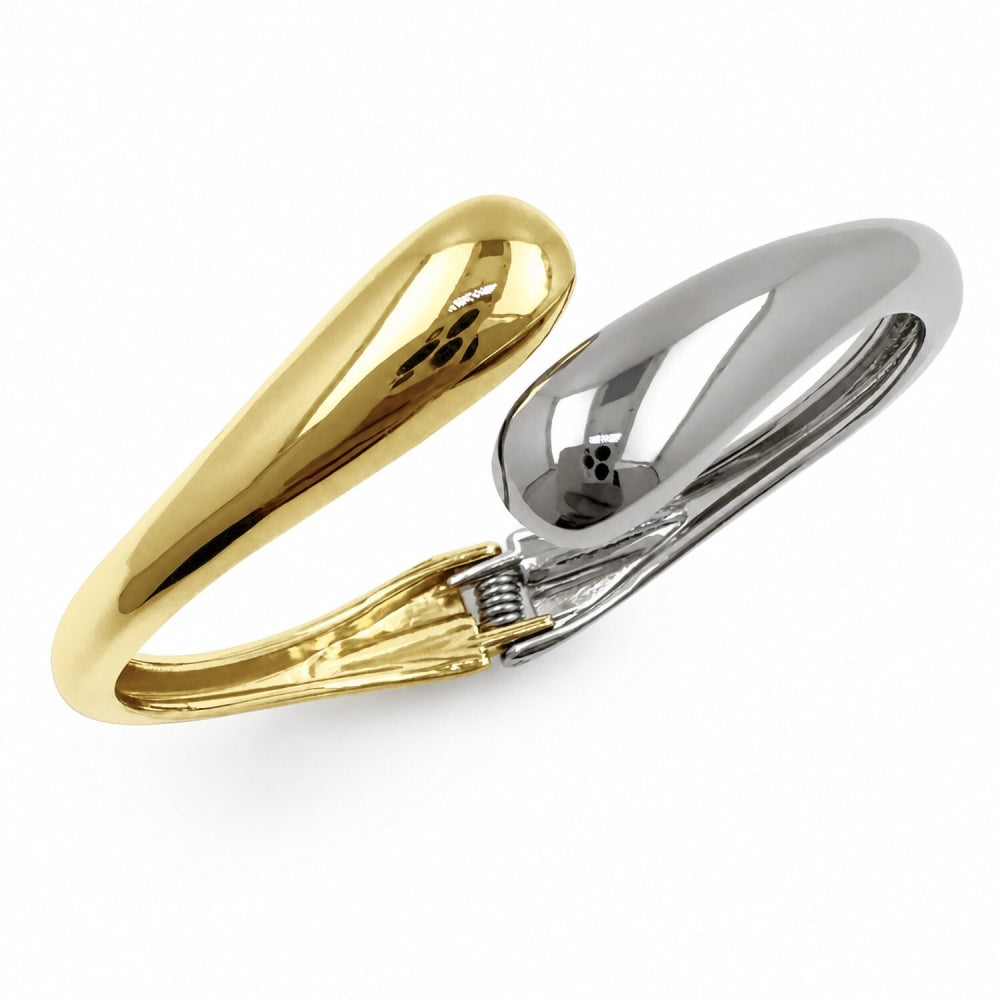 Oro Laminado Individual Bangle, Gold Filled Style Teardrop Design, Polished, Two Tone