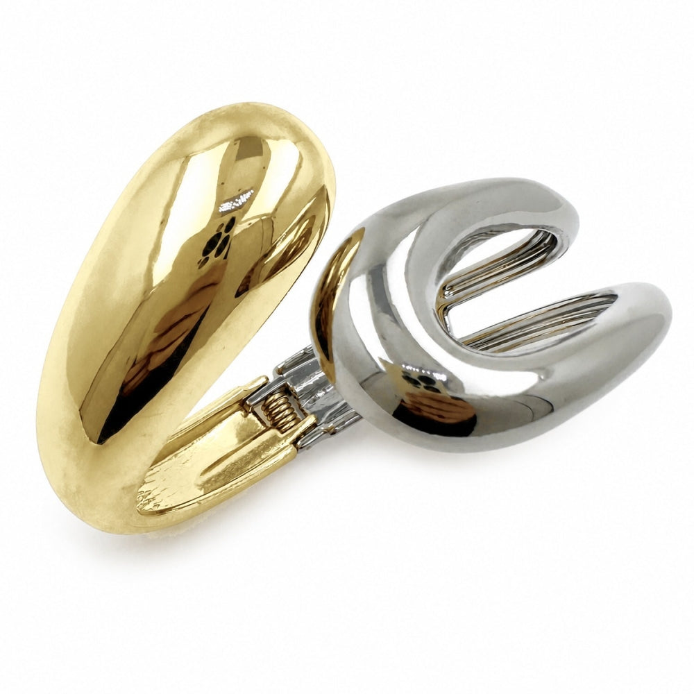 Oro Laminado Individual Bangle, Gold Filled Style Teardrop Design, Polished, Two Tone
