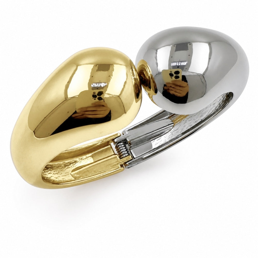 Oro Laminado Individual Bangle, Gold Filled Style Teardrop Design, Polished, Two Tone