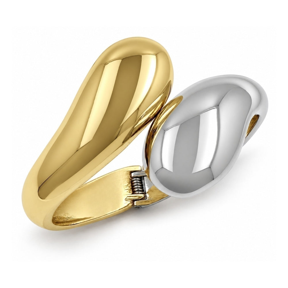 Oro Laminado Individual Bangle, Gold Filled Style Teardrop Design, Polished, Two Tone