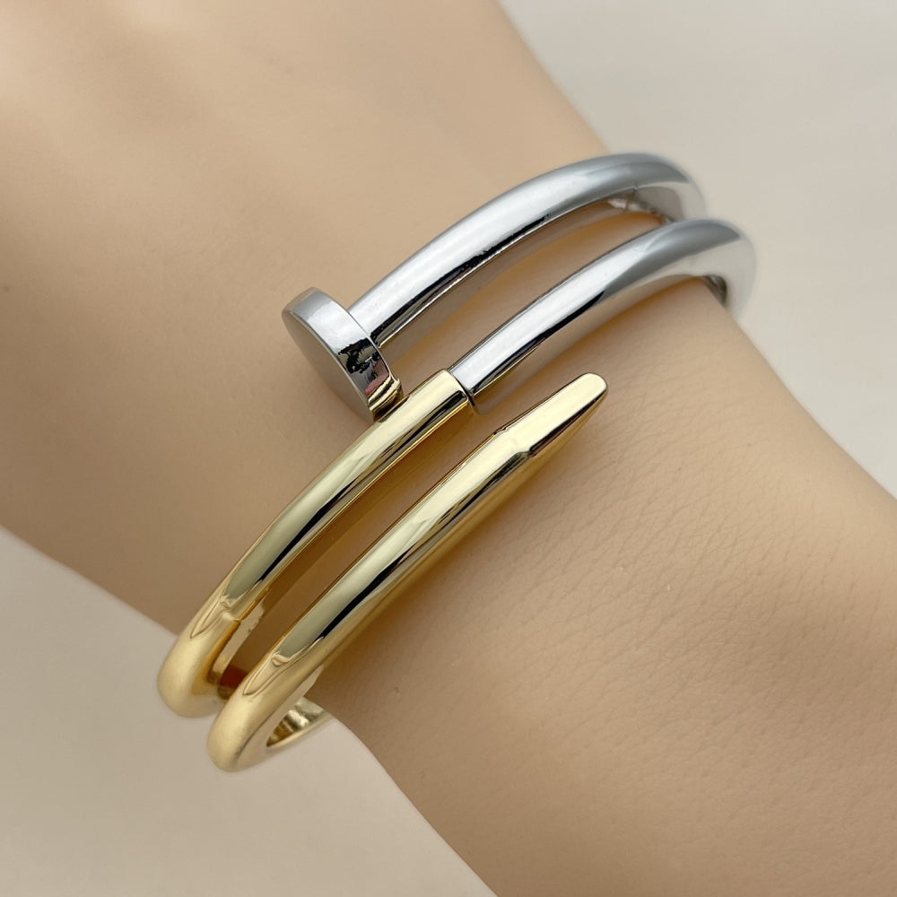 Oro Laminado Individual Bangle, Gold Filled Style Nail Design, Polished, Golden Finish