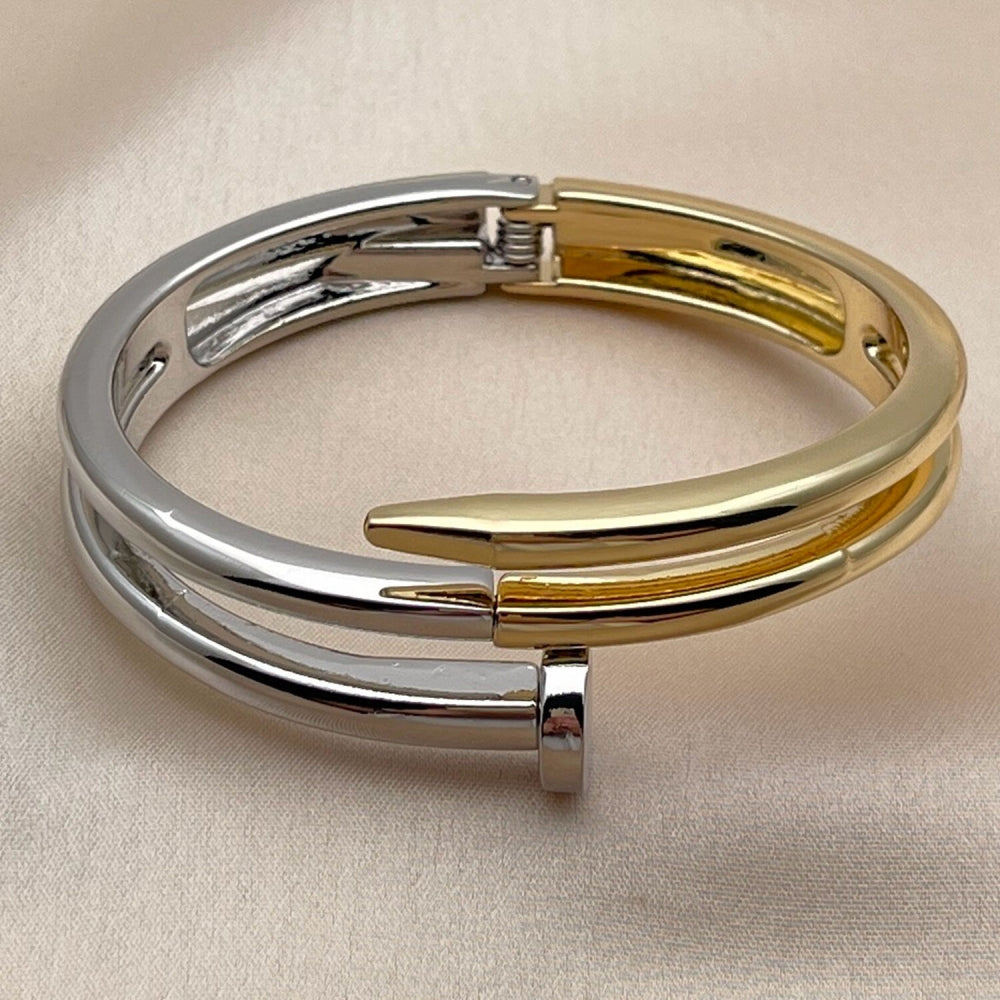 Oro Laminado Individual Bangle, Gold Filled Style Nail Design, Polished, Golden Finish