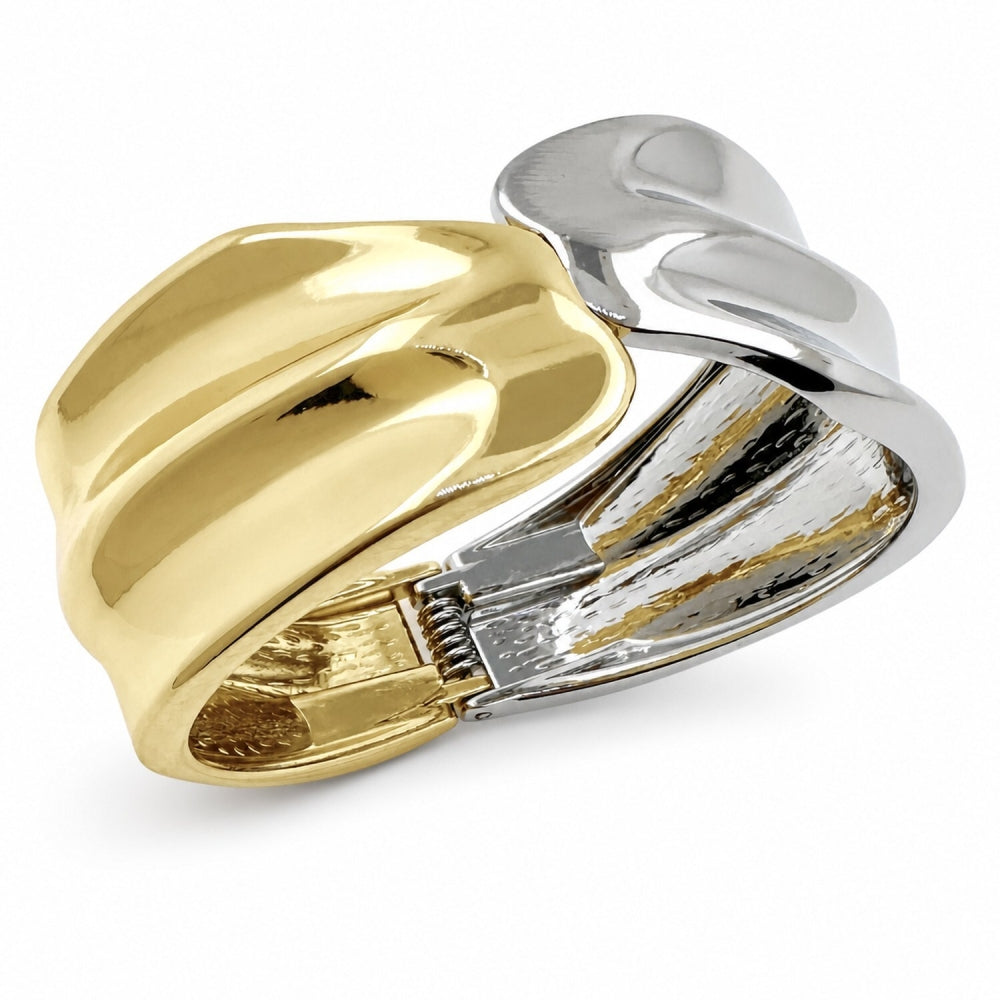 Oro Laminado Individual Bangle, Gold Filled Style Leaf Design, Polished, Two Tone