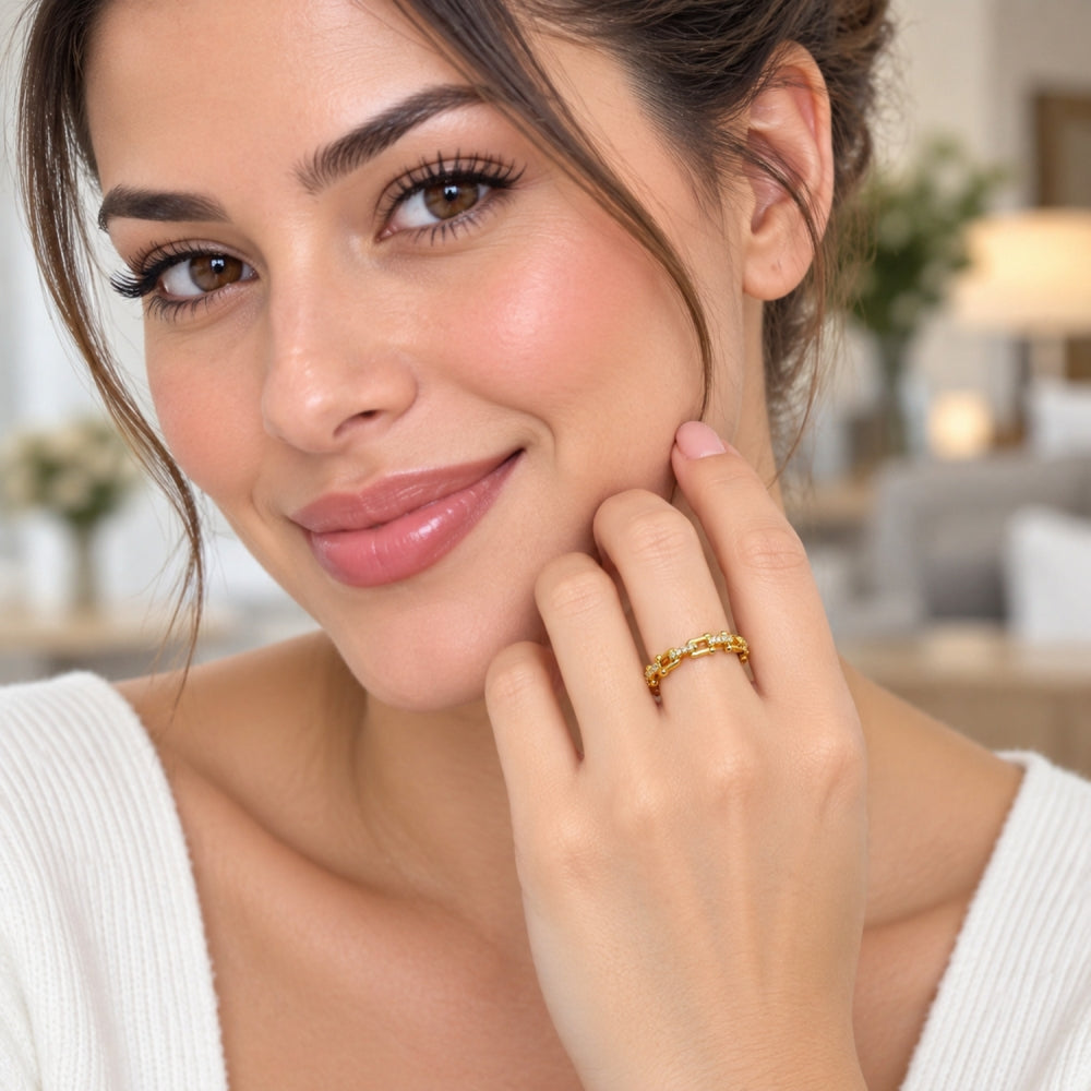 Oro Laminado Multi Stone Ring, Gold Filled Style with White Micro Pave, Polished, Golden Finish