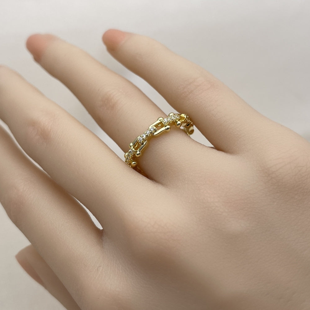 Oro Laminado Multi Stone Ring, Gold Filled Style with White Micro Pave, Polished, Golden Finish