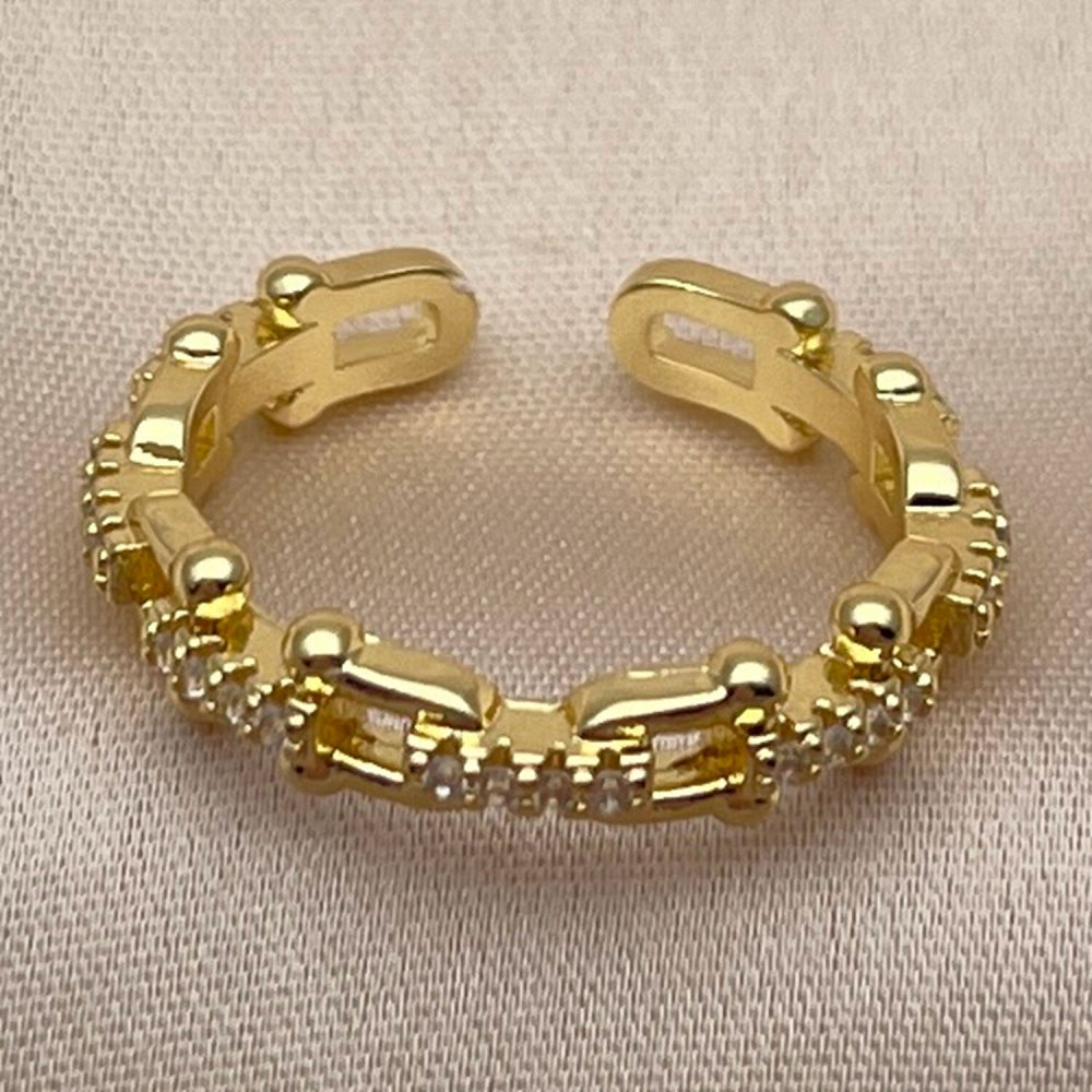 Oro Laminado Multi Stone Ring, Gold Filled Style with White Micro Pave, Polished, Golden Finish