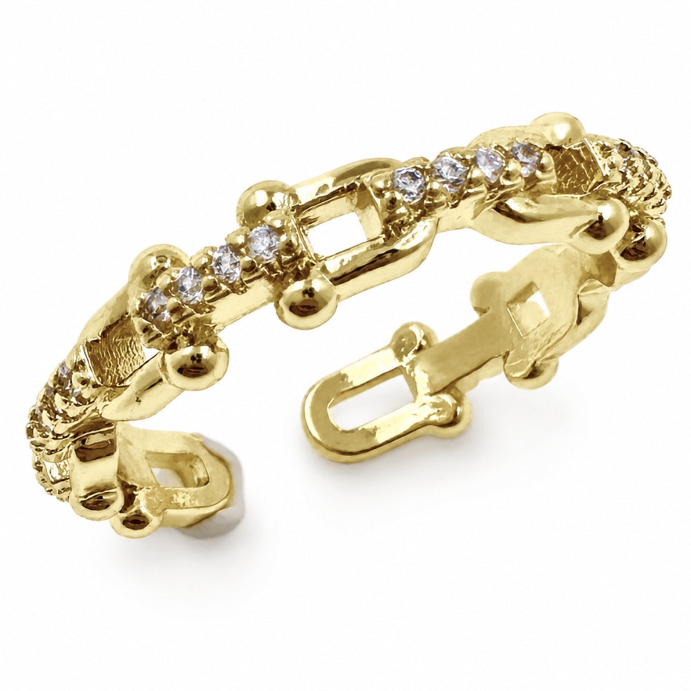 Oro Laminado Multi Stone Ring, Gold Filled Style with White Micro Pave, Polished, Golden Finish