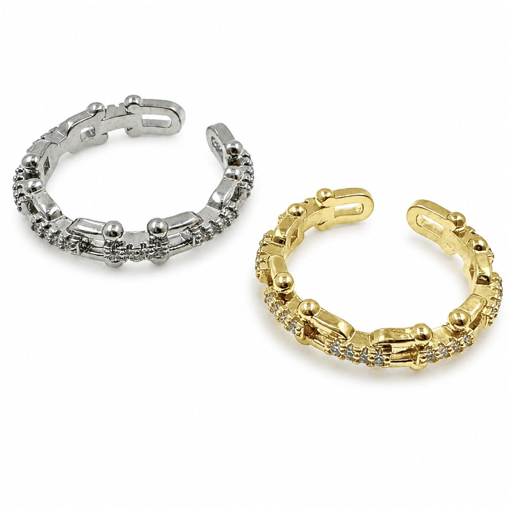 Oro Laminado Multi Stone Ring, Gold Filled Style with White Micro Pave, Polished, Golden Finish