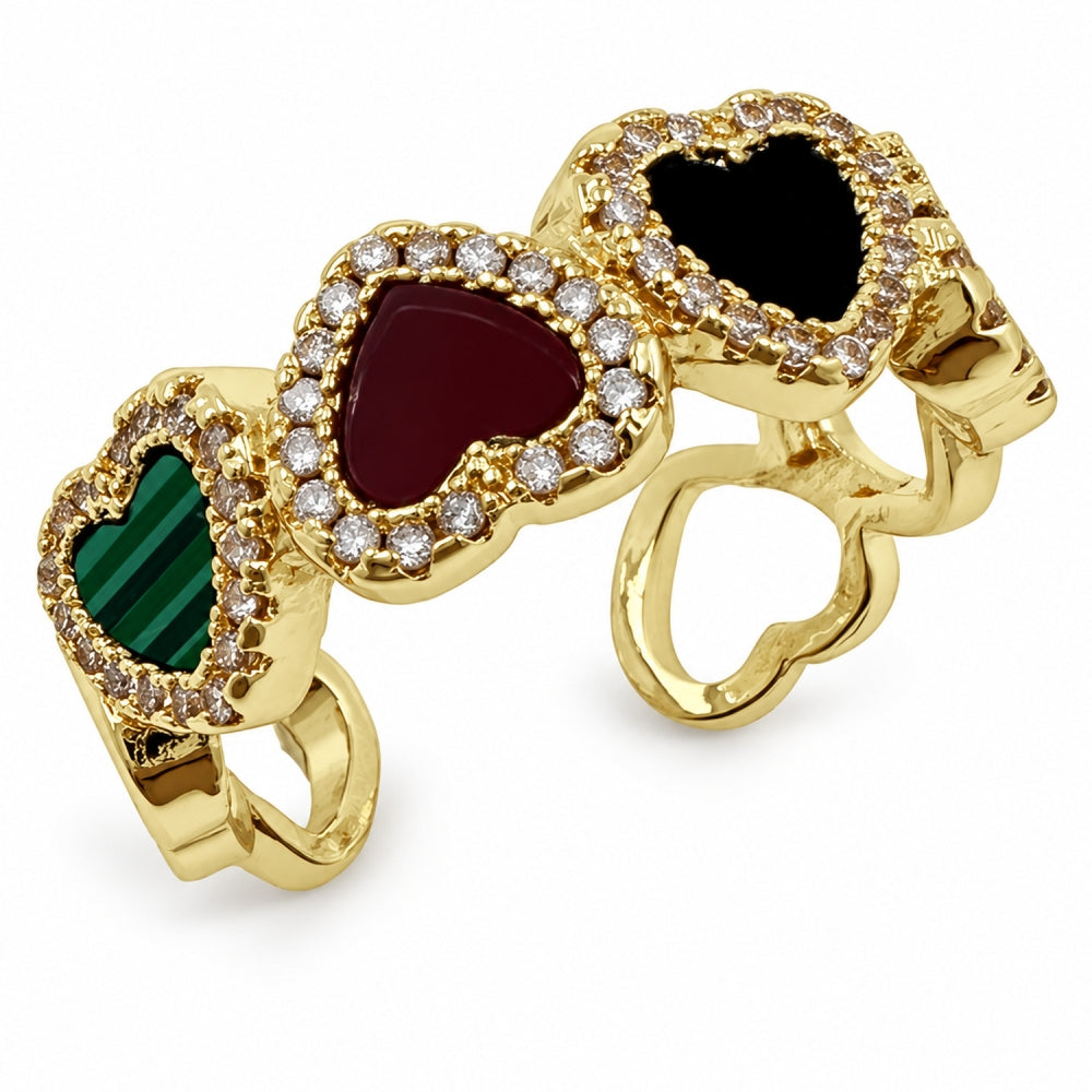 Oro Laminado Multi Stone Ring, Gold Filled Style Heart and Cluster Design, with Multicolor Mother of Pearl and White Micro Pave, Polished, Golden Finish