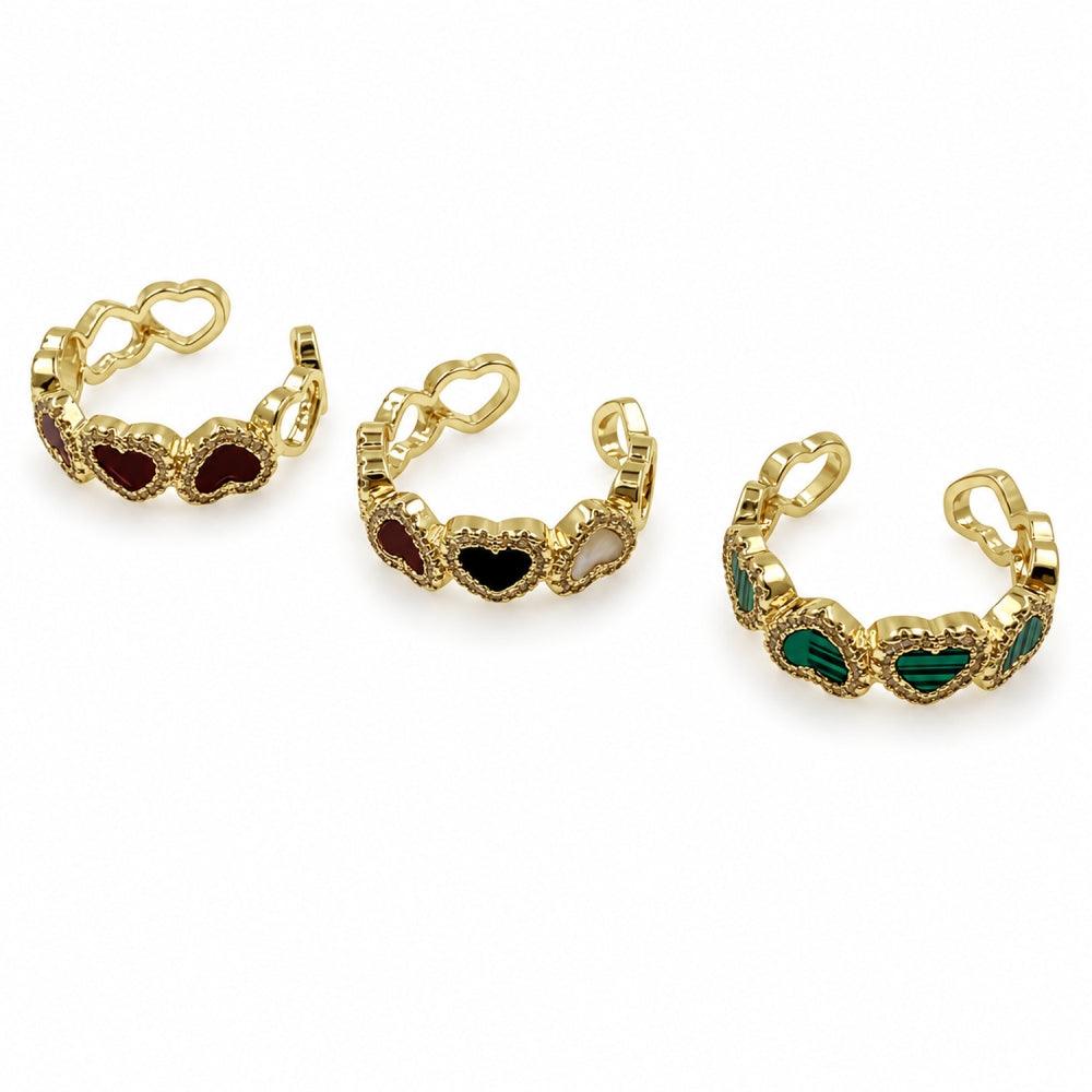 Oro Laminado Multi Stone Ring, Gold Filled Style Heart and Cluster Design, with Multicolor Mother of Pearl and White Micro Pave, Polished, Golden Finish