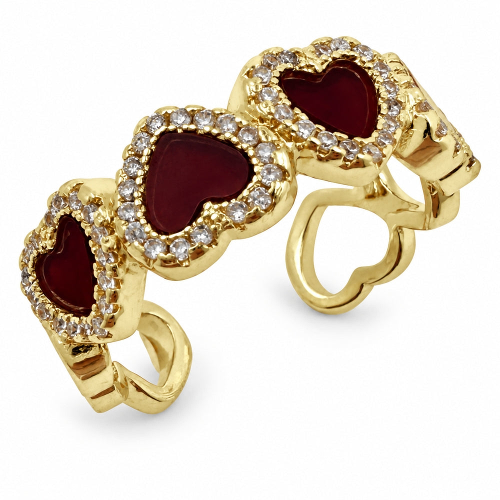 Oro Laminado Multi Stone Ring, Gold Filled Style Heart and Cluster Design, with Light Siam Mother of Pearl and White Micro Pave, Polished, Golden Finish