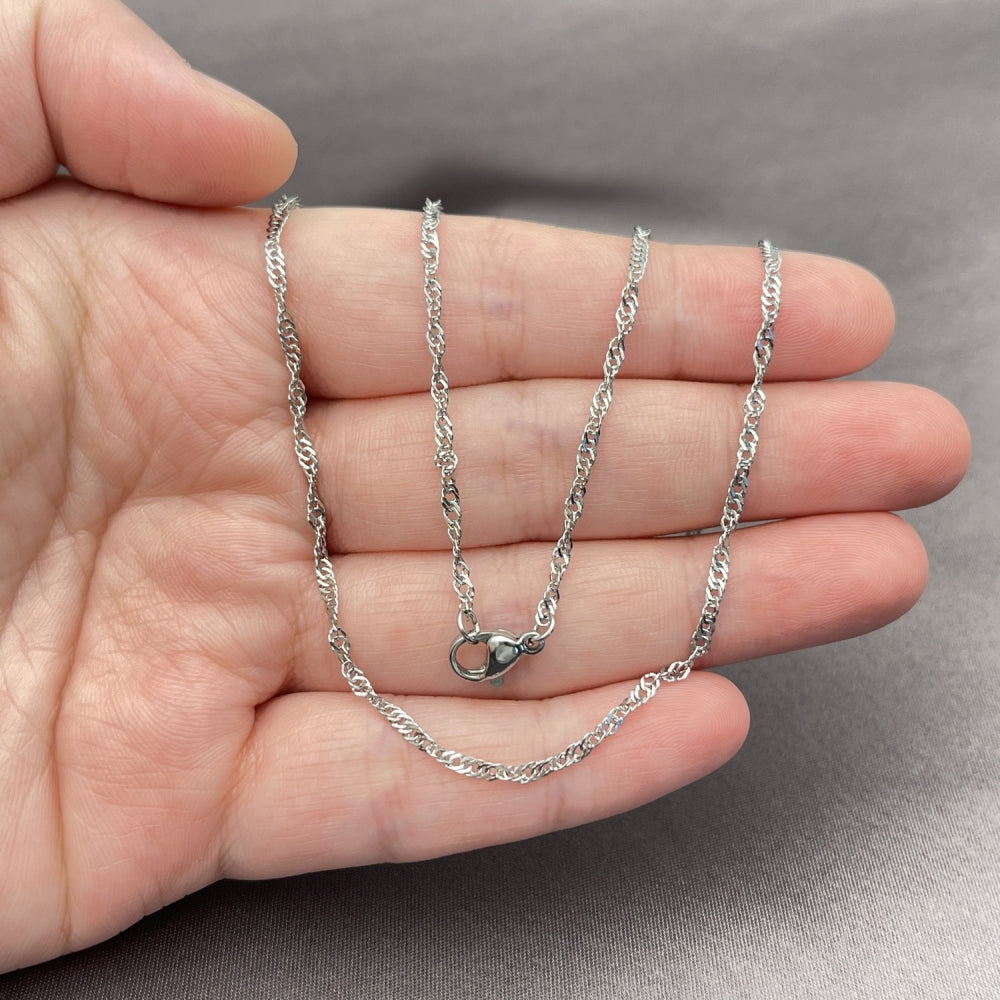Stainless Steel Basic Necklace, Singapore Design, Polished, Steel Finish