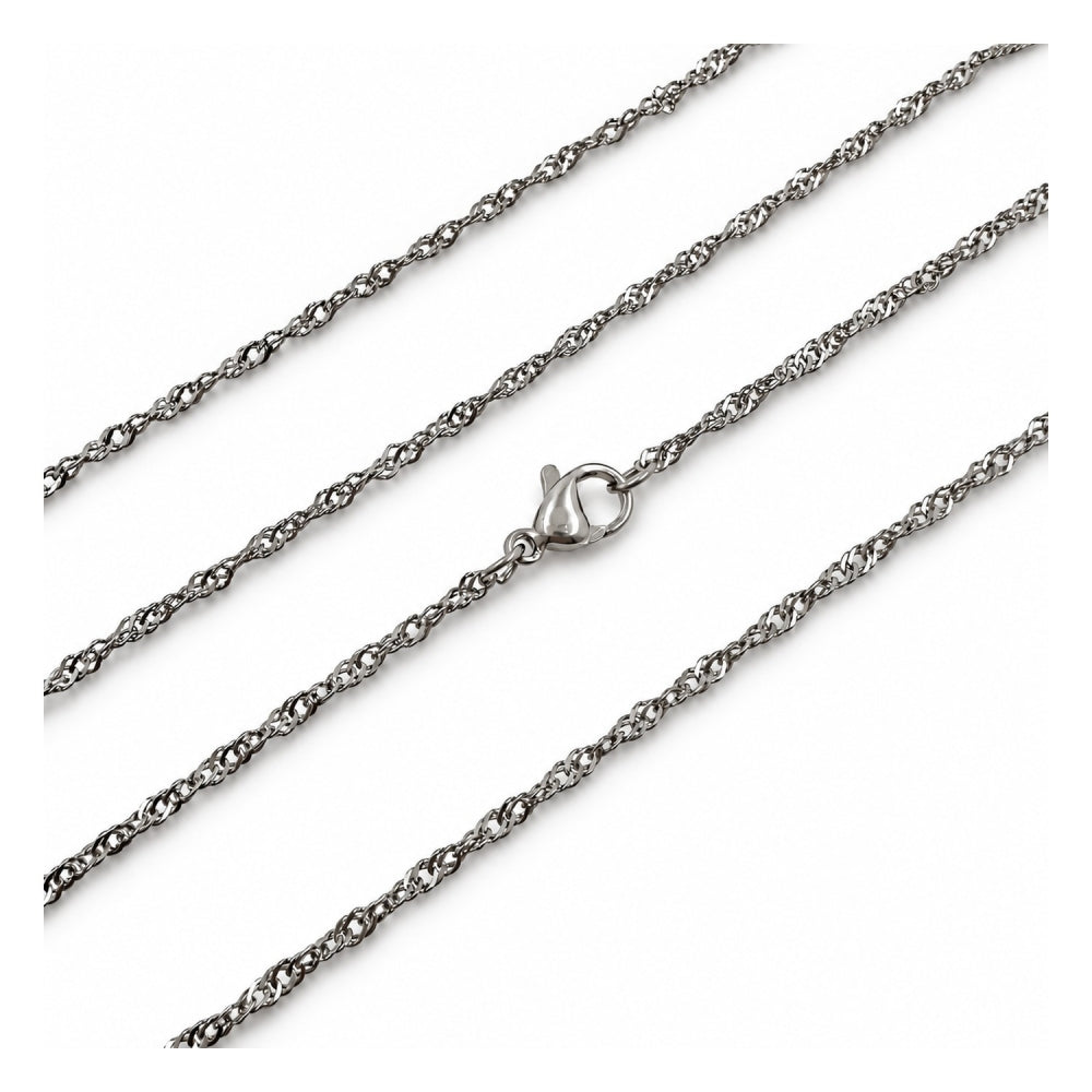 Stainless Steel Basic Necklace, Singapore Design, Polished, Steel Finish