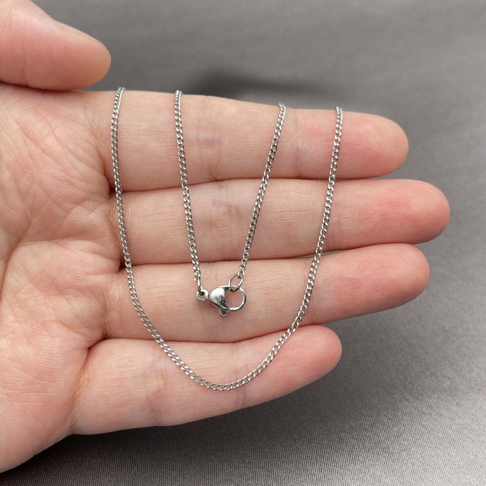 Stainless Steel Basic Necklace, Miami Cuban Design, Diamond Cutting Finish, Steel Finish