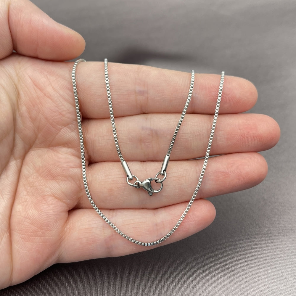 Stainless Steel Basic Necklace, Box Design, Polished, Steel Finish