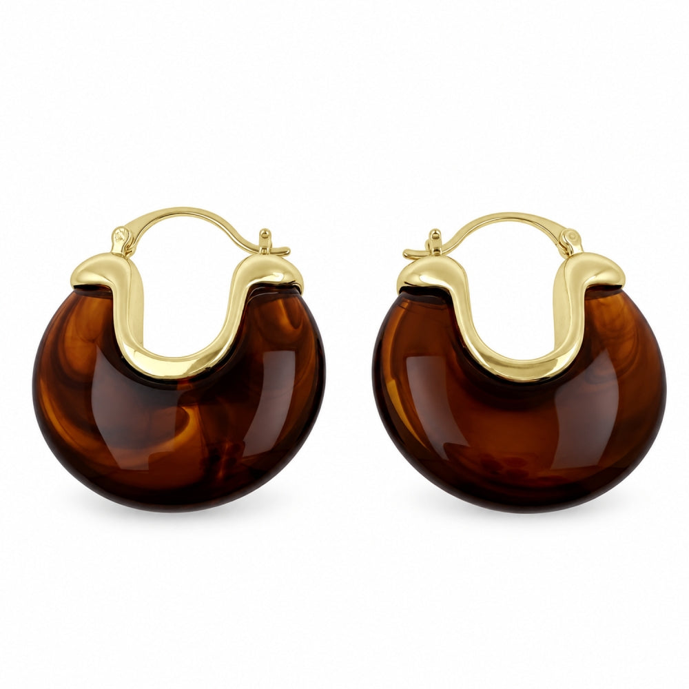 Oro Laminado Medium Hoop, Gold Filled Style Brown Resin Finish, Golden Finish