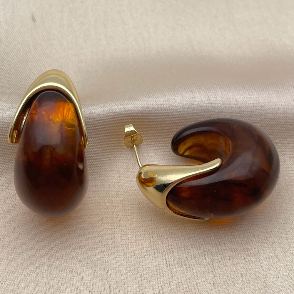 Oro Laminado Small Hoop, Gold Filled Style Brown Resin Finish, Golden Finish