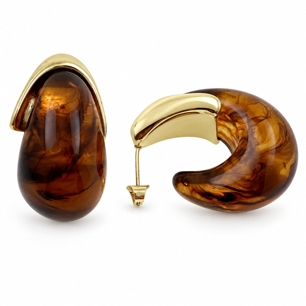 Oro Laminado Small Hoop, Gold Filled Style Brown Resin Finish, Golden Finish