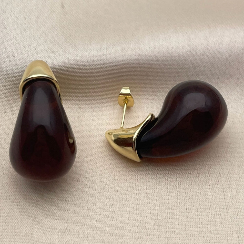 Oro Laminado Stud Earring, Gold Filled Style Teardrop Design, Polished, Golden Finish