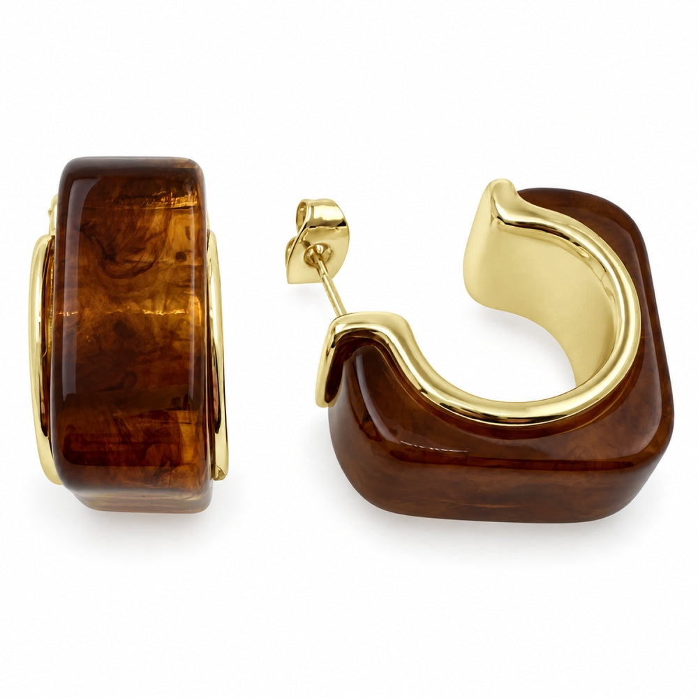 Oro Laminado Small Hoop, Gold Filled Style Brown Resin Finish, Golden Finish