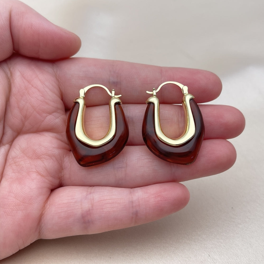 Oro Laminado Small Hoop, Gold Filled Style Brown Resin Finish, Golden Finish