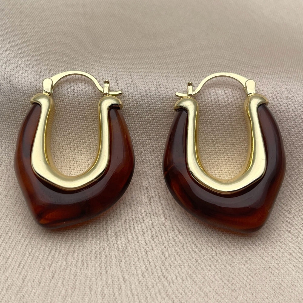 Oro Laminado Small Hoop, Gold Filled Style Brown Resin Finish, Golden Finish