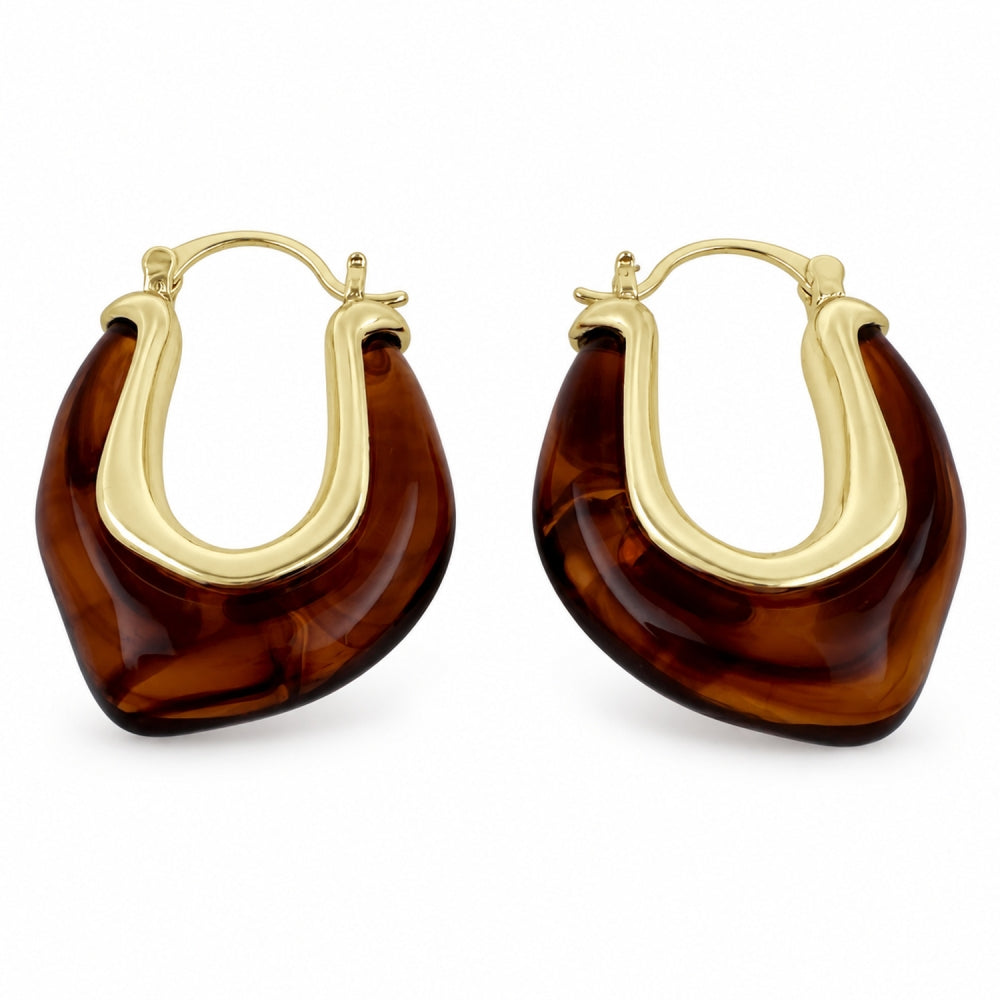 Oro Laminado Small Hoop, Gold Filled Style Brown Resin Finish, Golden Finish