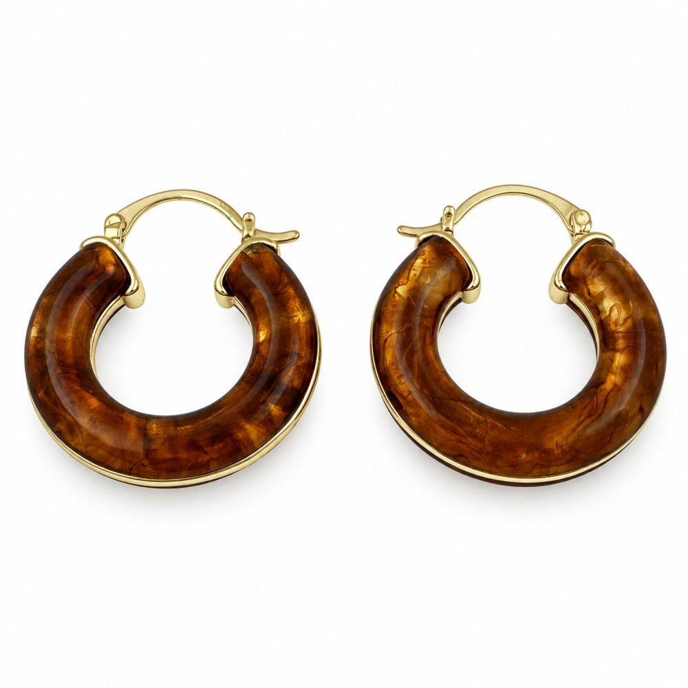 Oro Laminado Medium Hoop, Gold Filled Style Brown Resin Finish, Golden Finish