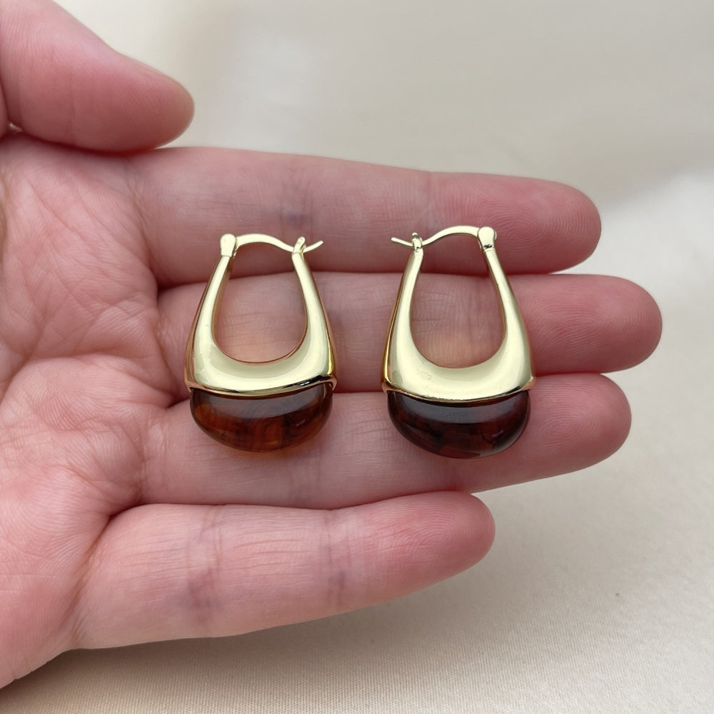 Oro Laminado Small Hoop, Gold Filled Style Brown Resin Finish, Golden Finish