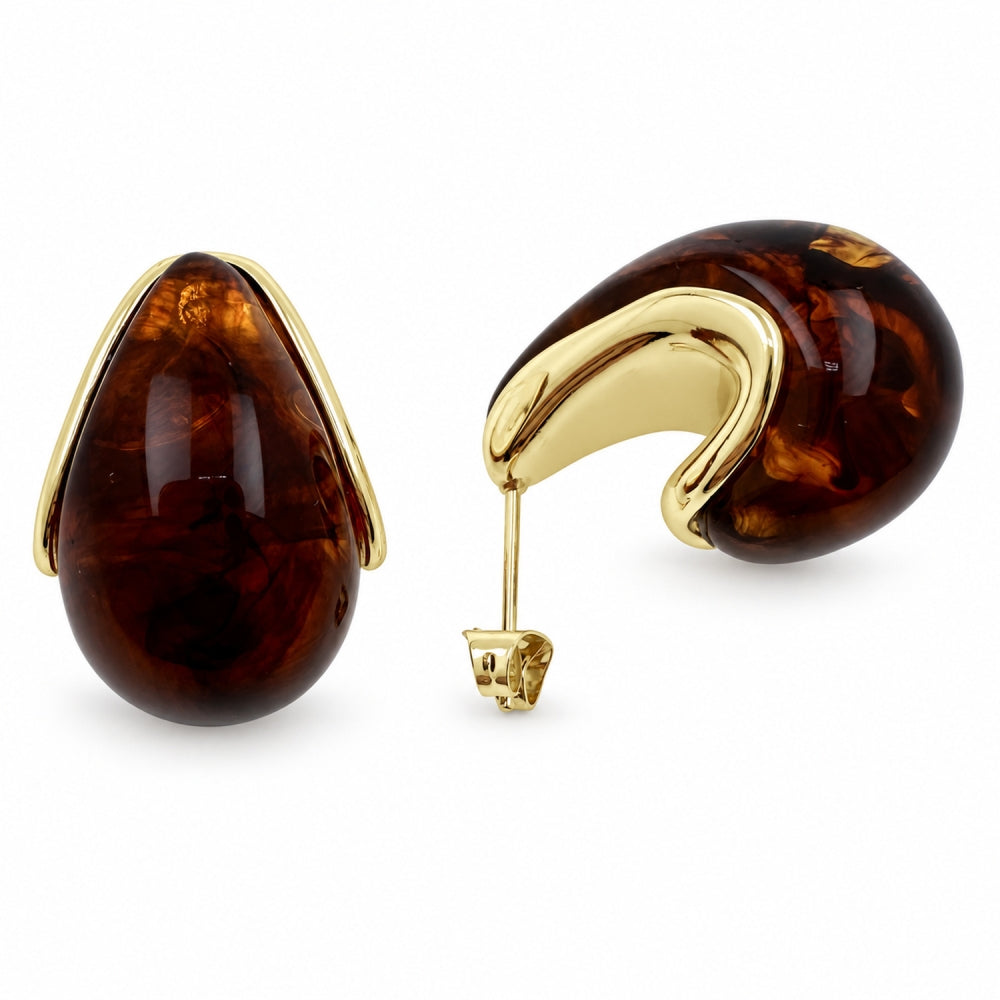 Oro Laminado Stud Earring, Gold Filled Style Teardrop Design, Polished, Golden Finish
