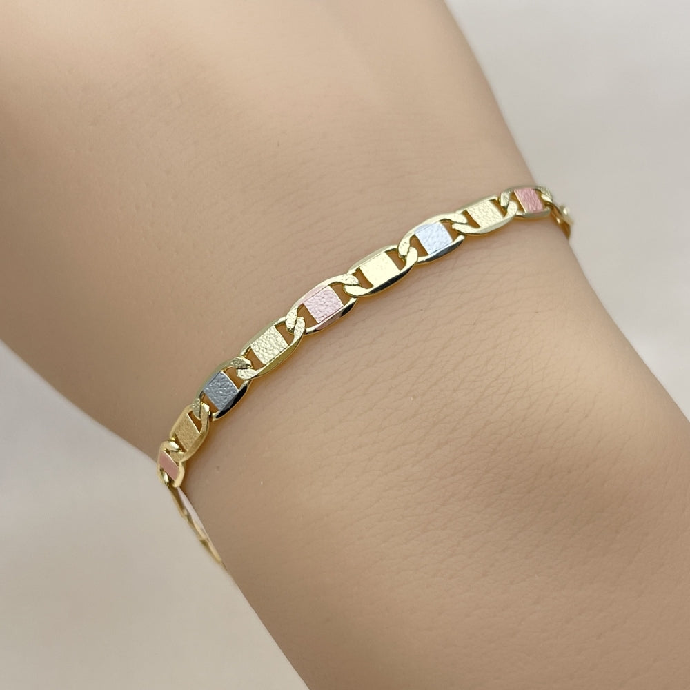 Oro Laminado Basic Bracelet, Gold Filled Style Mariner Design, Diamond Cutting Finish, Tricolor