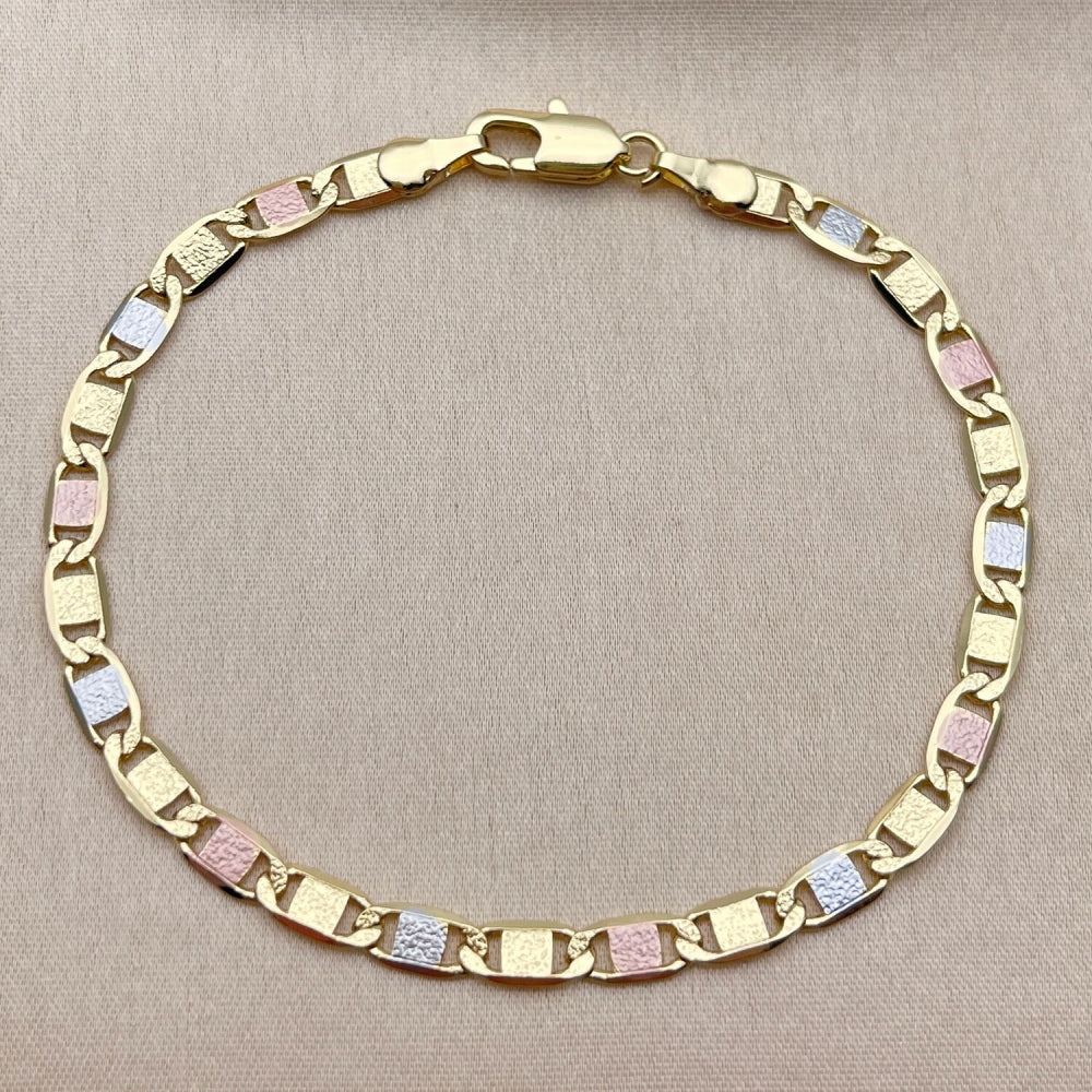 Oro Laminado Basic Bracelet, Gold Filled Style Mariner Design, Diamond Cutting Finish, Tricolor