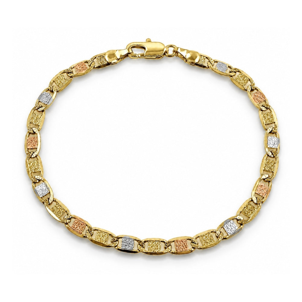 Oro Laminado Basic Bracelet, Gold Filled Style Mariner Design, Diamond Cutting Finish, Tricolor