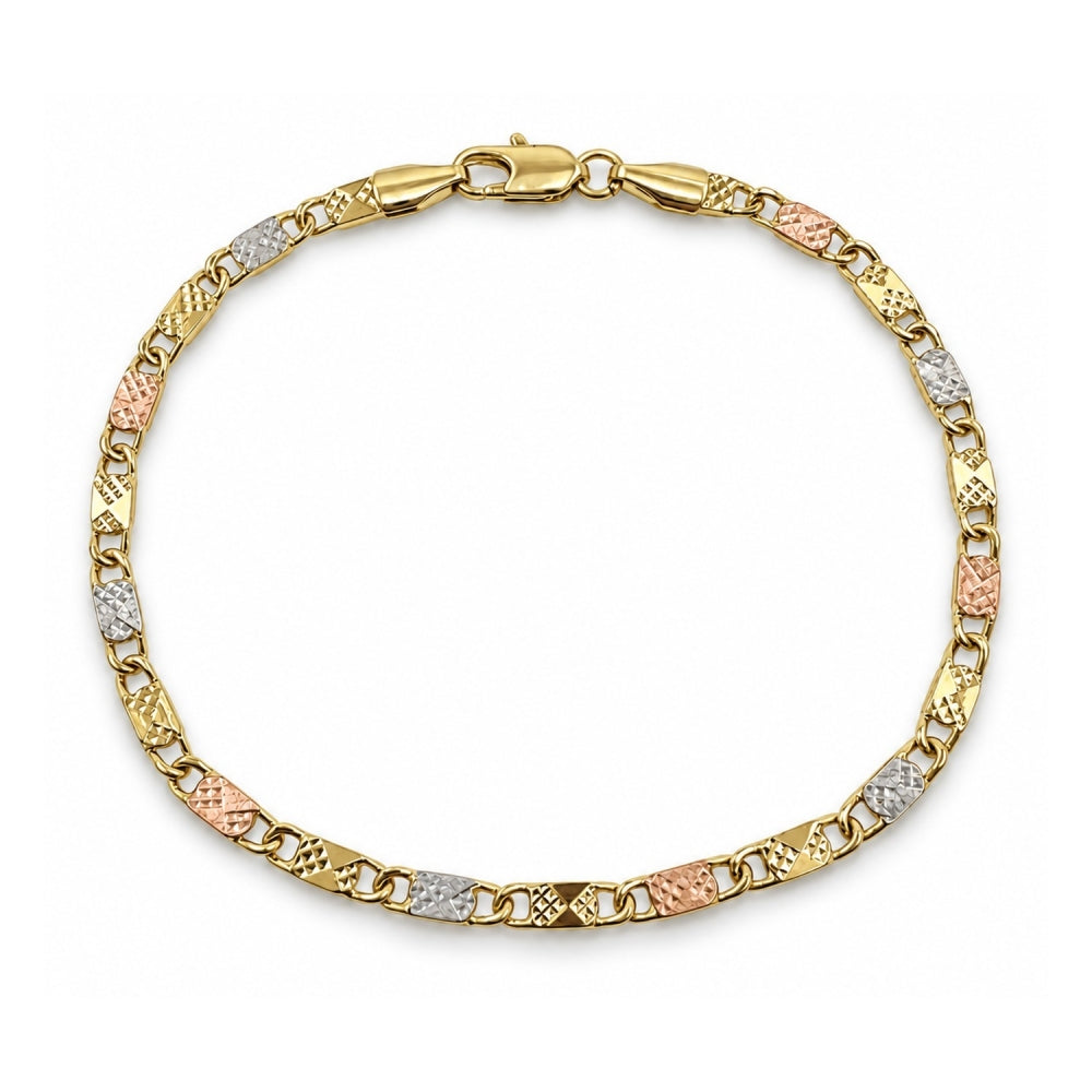 Oro Laminado Basic Bracelet, Gold Filled Style Mariner Design, Polished, Tricolor