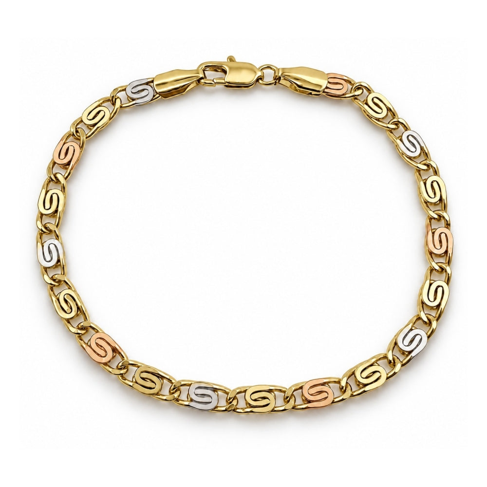 Oro Laminado Fancy Bracelet, Gold Filled Style Polished, Tricolor