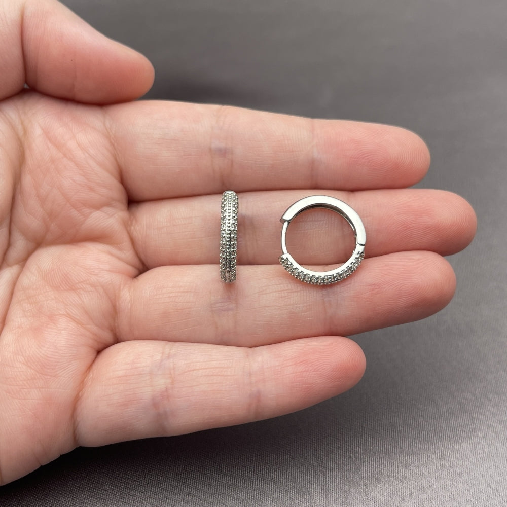 White Gold Filled Huggie Hoop, with White Micro Pave, Polished, Rhodium Finish