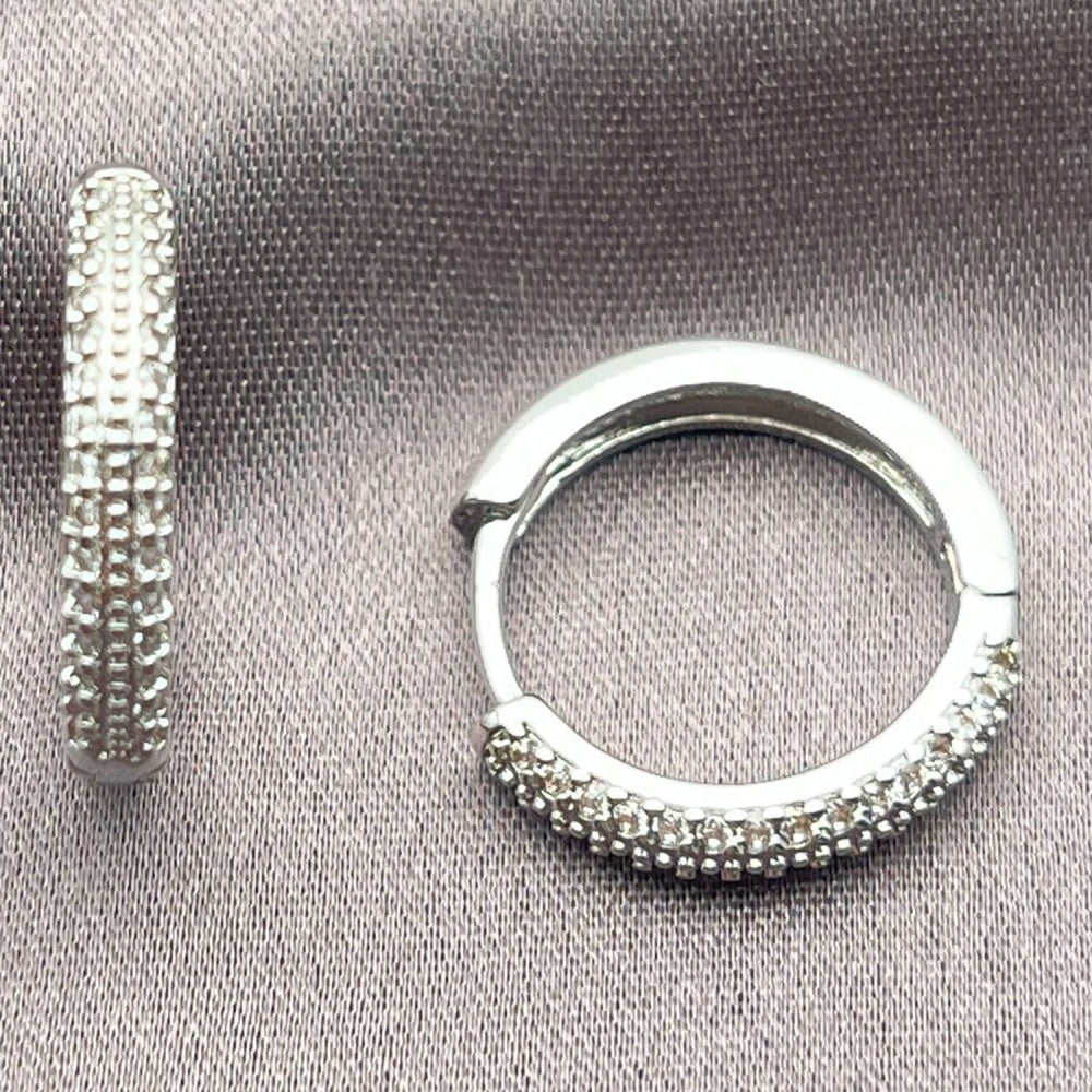 White Gold Filled Huggie Hoop, with White Micro Pave, Polished, Rhodium Finish