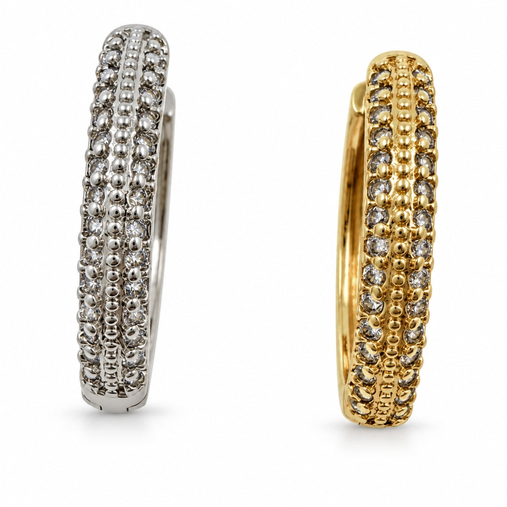 White Gold Filled Huggie Hoop, with White Micro Pave, Polished, Rhodium Finish