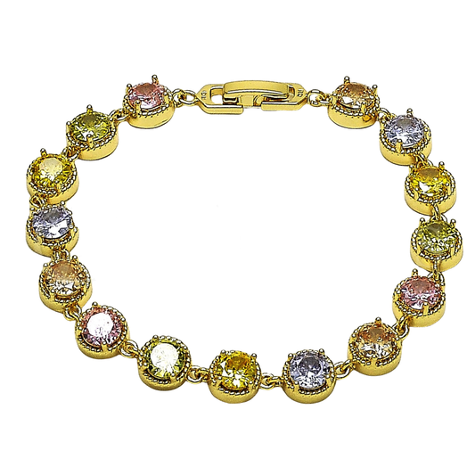 Oro Laminado Tennis Bracelet, Gold Filled Style with Multicolor Cubic Zirconia, Polished, Golden Finish