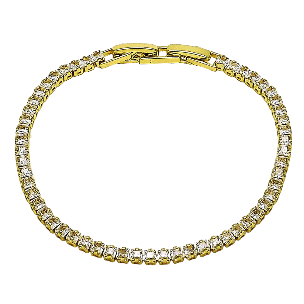 Oro Laminado Tennis Bracelet, Gold Filled Style with White Cubic Zirconia, Polished, Golden Finish