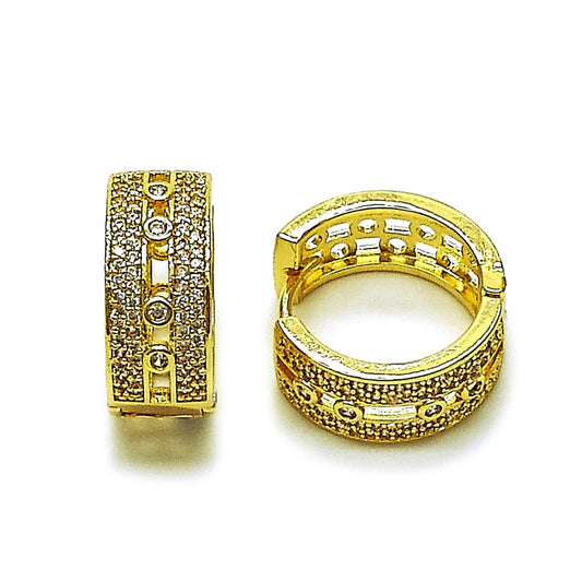 Gold Plated Gold Filled Oro Laminado Oro Laminado Huggie Hoop, Gold Filled Style with White Micro Pave and White Cubic Zirconia, Polished, Golden 