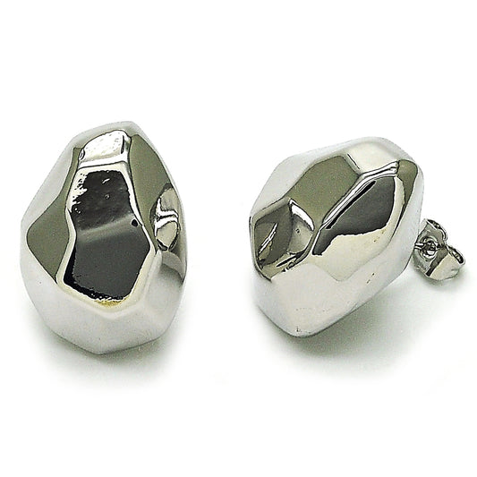 Rhodium Plated Stud Earring, Chunky Design, Polished, Rhodium