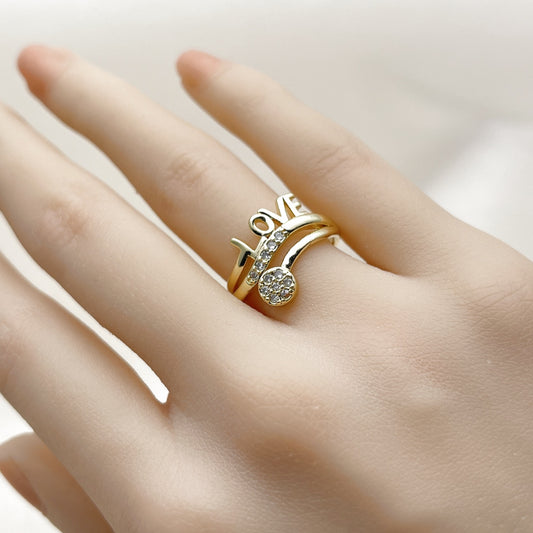 Oro Laminado Multi Stone Ring, Gold Filled Style Love Design, with White Cubic Zirconia, Polished, Golden