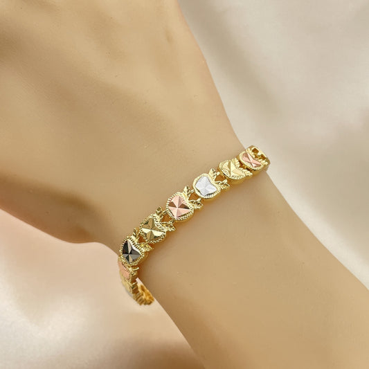 Oro Laminado Fancy Bracelet, Gold Filled Style Apple Design, Diamond Cutting